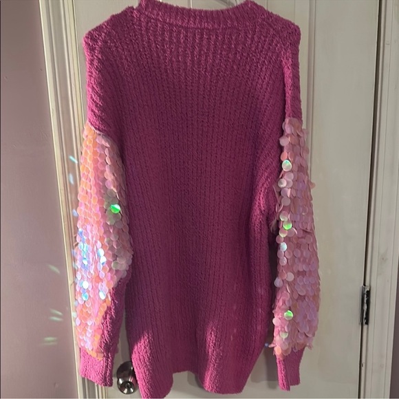 NWT DAVI & DANI Vibrant Pink Sweater Tunic with Sequin Sleeves - Picture 8 of 14